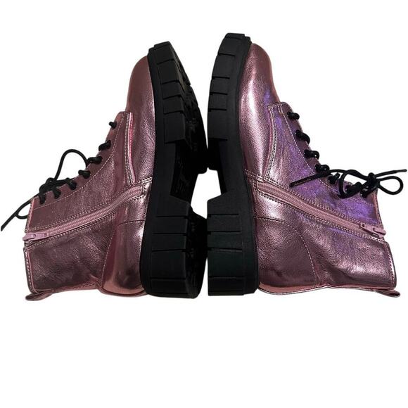 Madden NYC Metallic Pink Lace Up Combat Boots Size 5 Moto Edgy Ankle - Picture 7 of 11